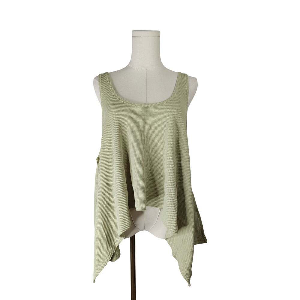BiB! Women's Size S Sage Green Waffle Knit Asymmetrical Tank Top